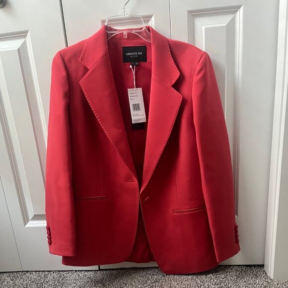 NWT Lafayette 148 New York Single Button Drop Wool & Silk-Blend Blazer, Coral, S - Picture 4 of 12